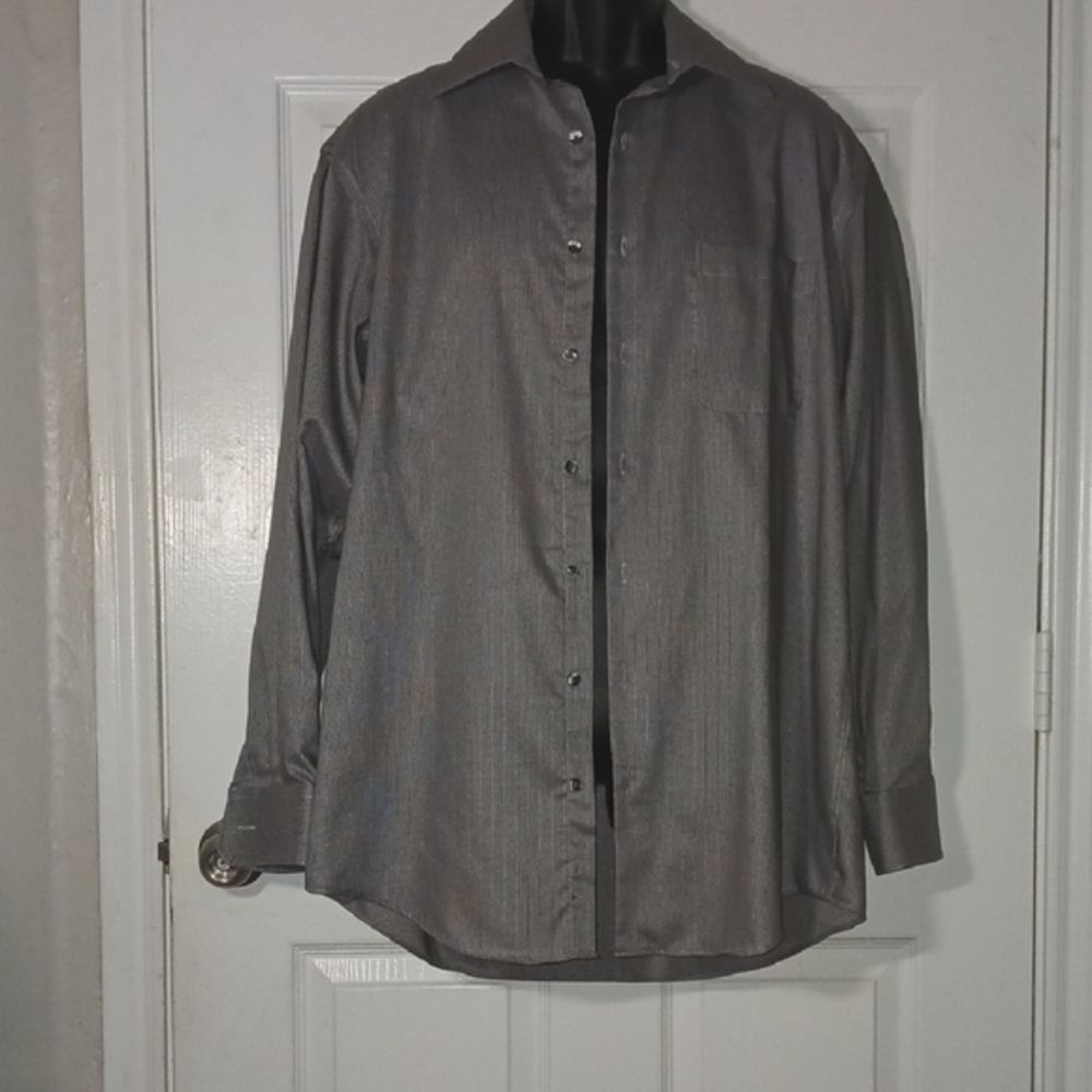 Gray-Black Stripe Button-Up Dress Shirt